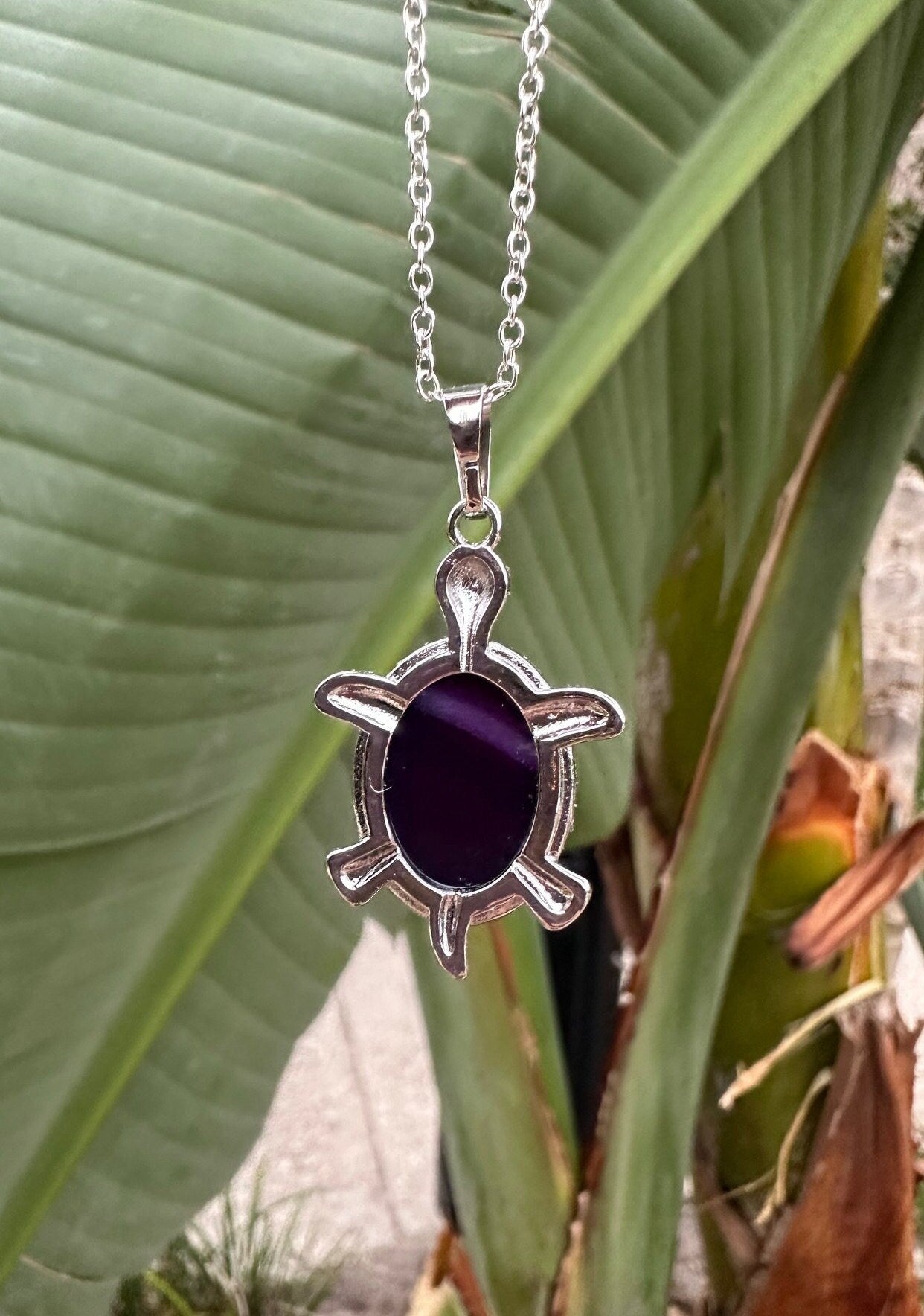 Purple Agate Turtle Necklace
