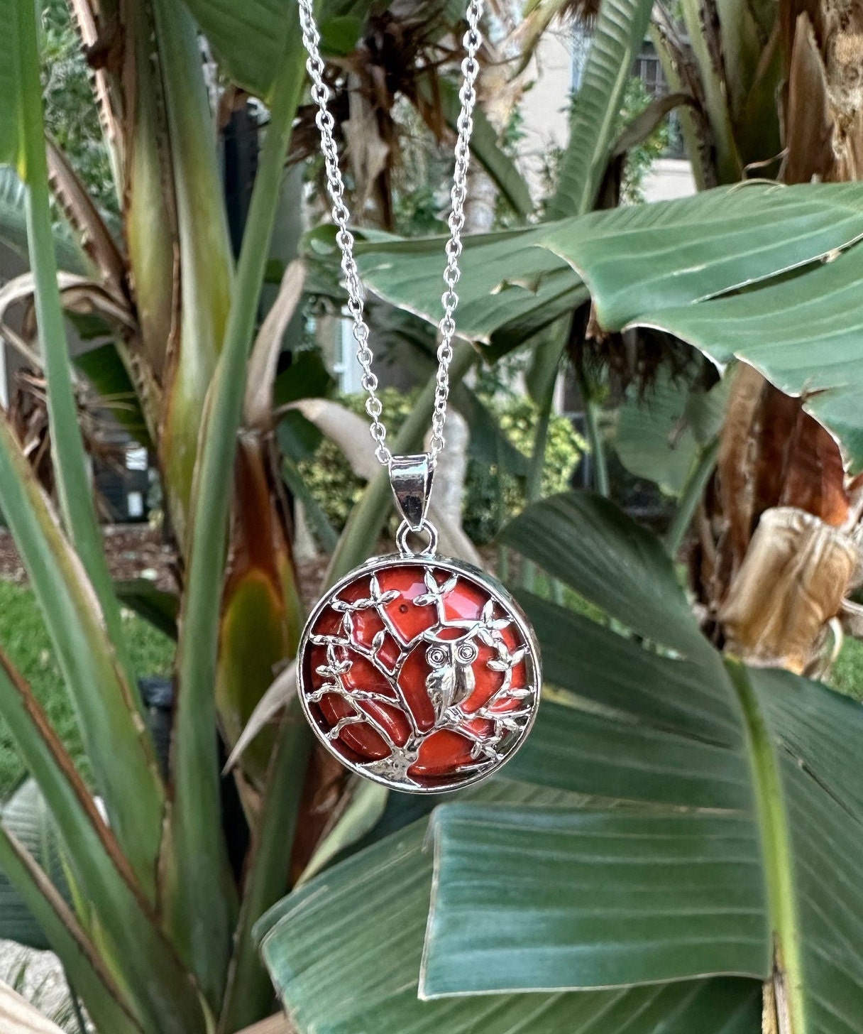 Red Jasper Owl Pendant Necklace