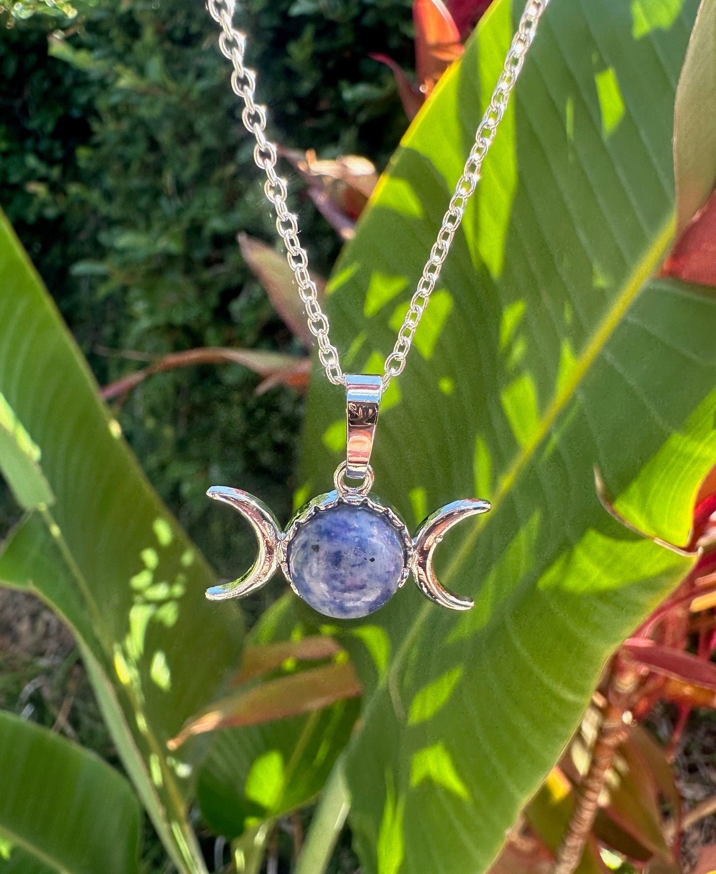 Blue Spot Jasper Celestial 2 Moon Pendant Necklace