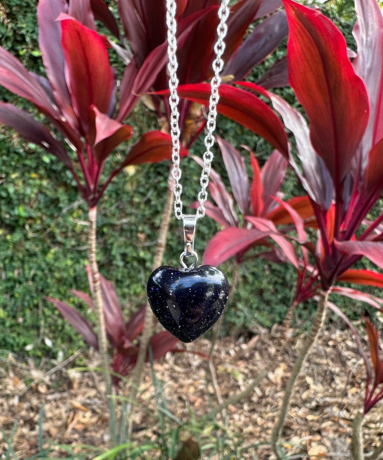 Blue Goldstone Heart Pendant Necklace