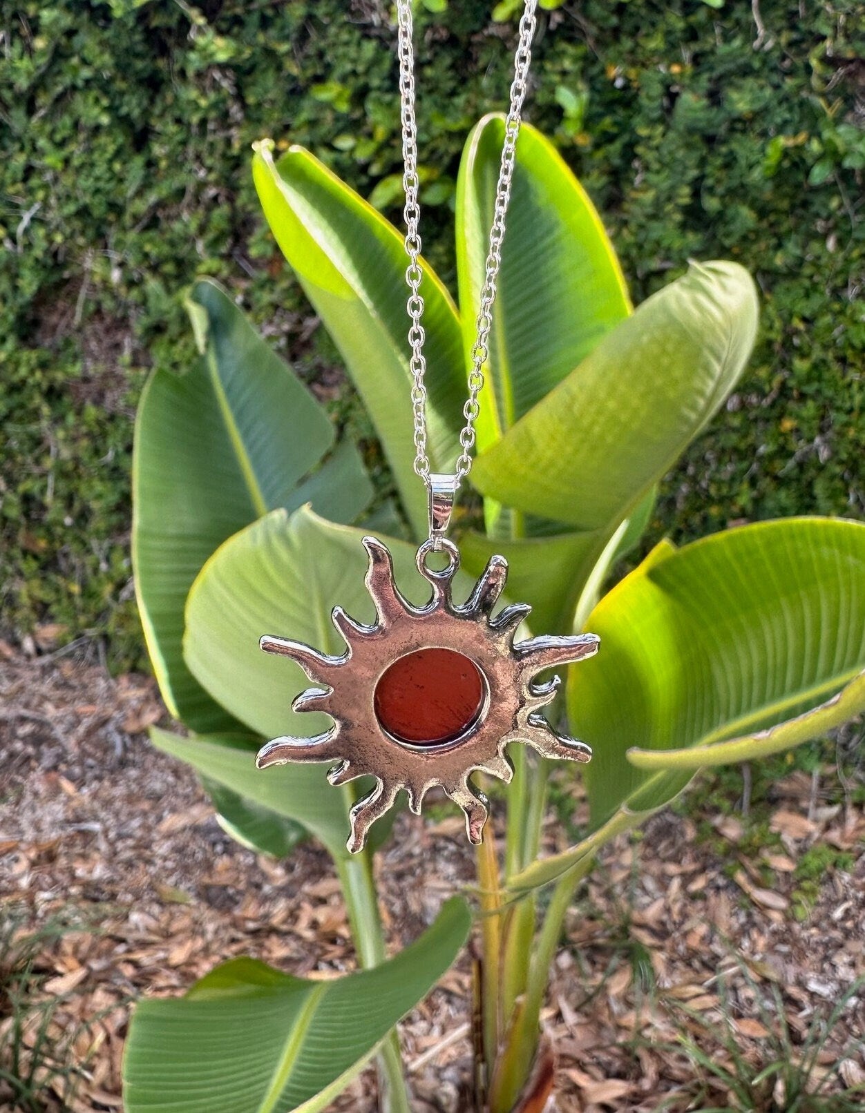Red Jasper Sun Pendant Necklace