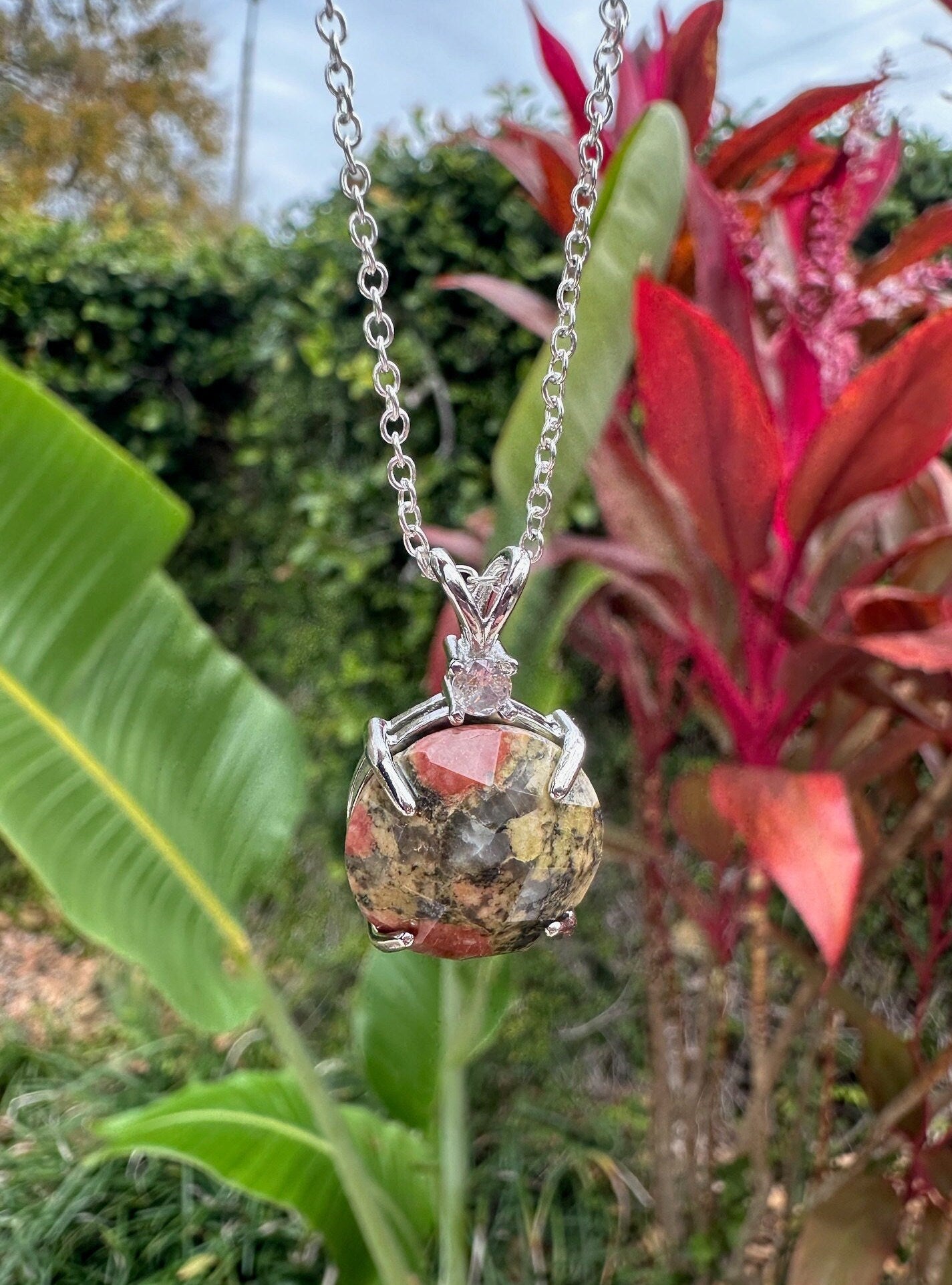 Unakite Prism Pendant Necklace