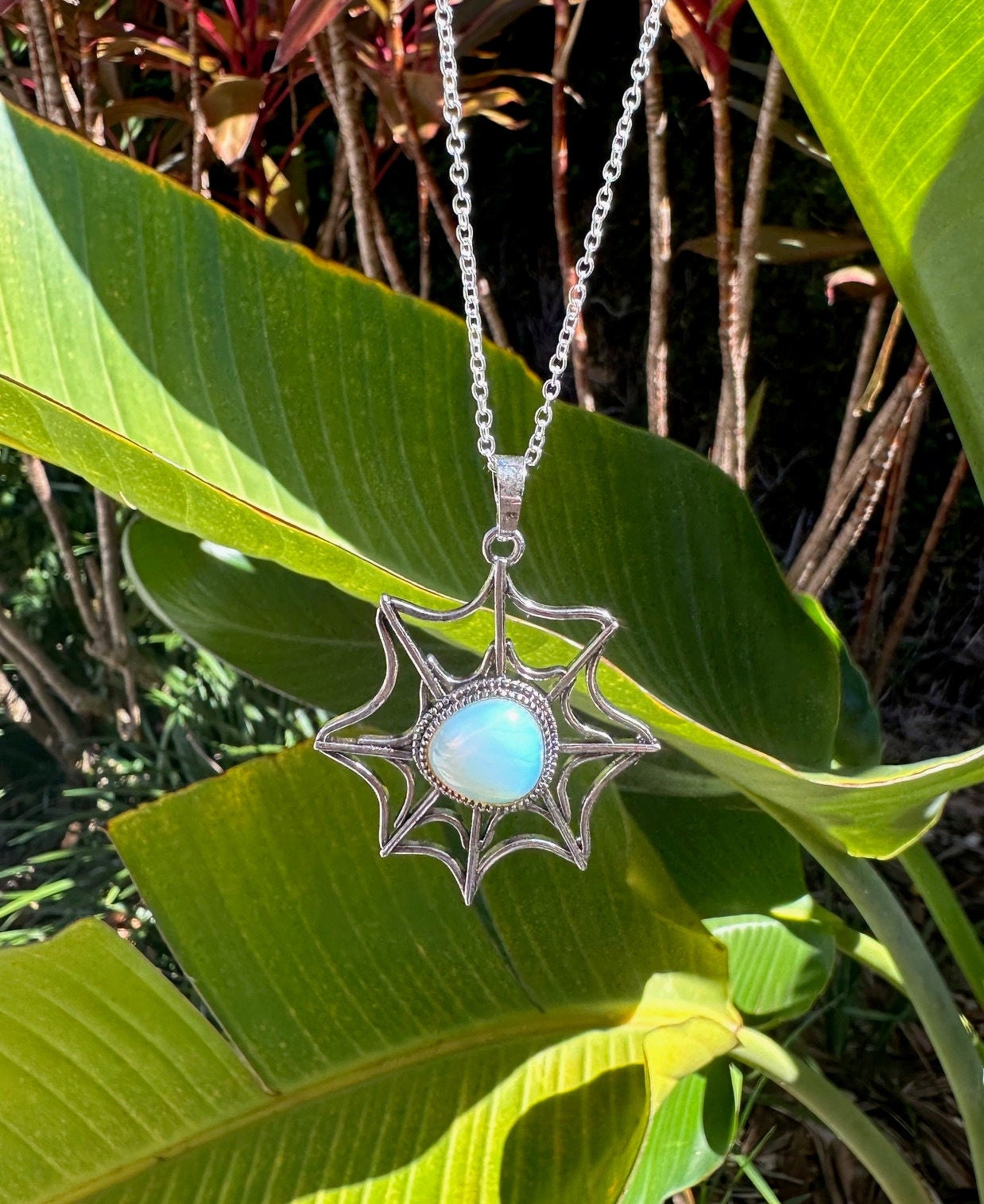 Opalite Spider Web Pendant Necklace