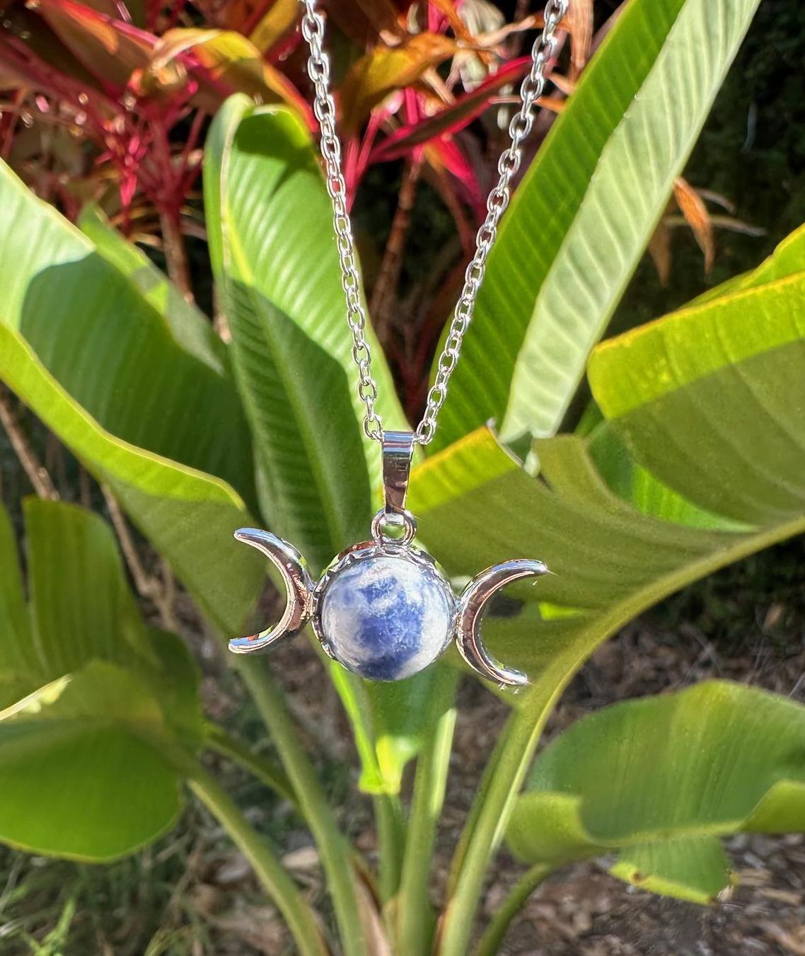 Dainty Sodalite Celestial 2 Moon Pendant Necklace