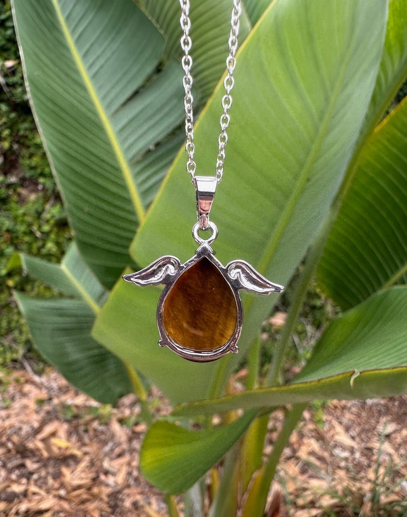 Tiger Eye Angelic Egg Pendant Necklace