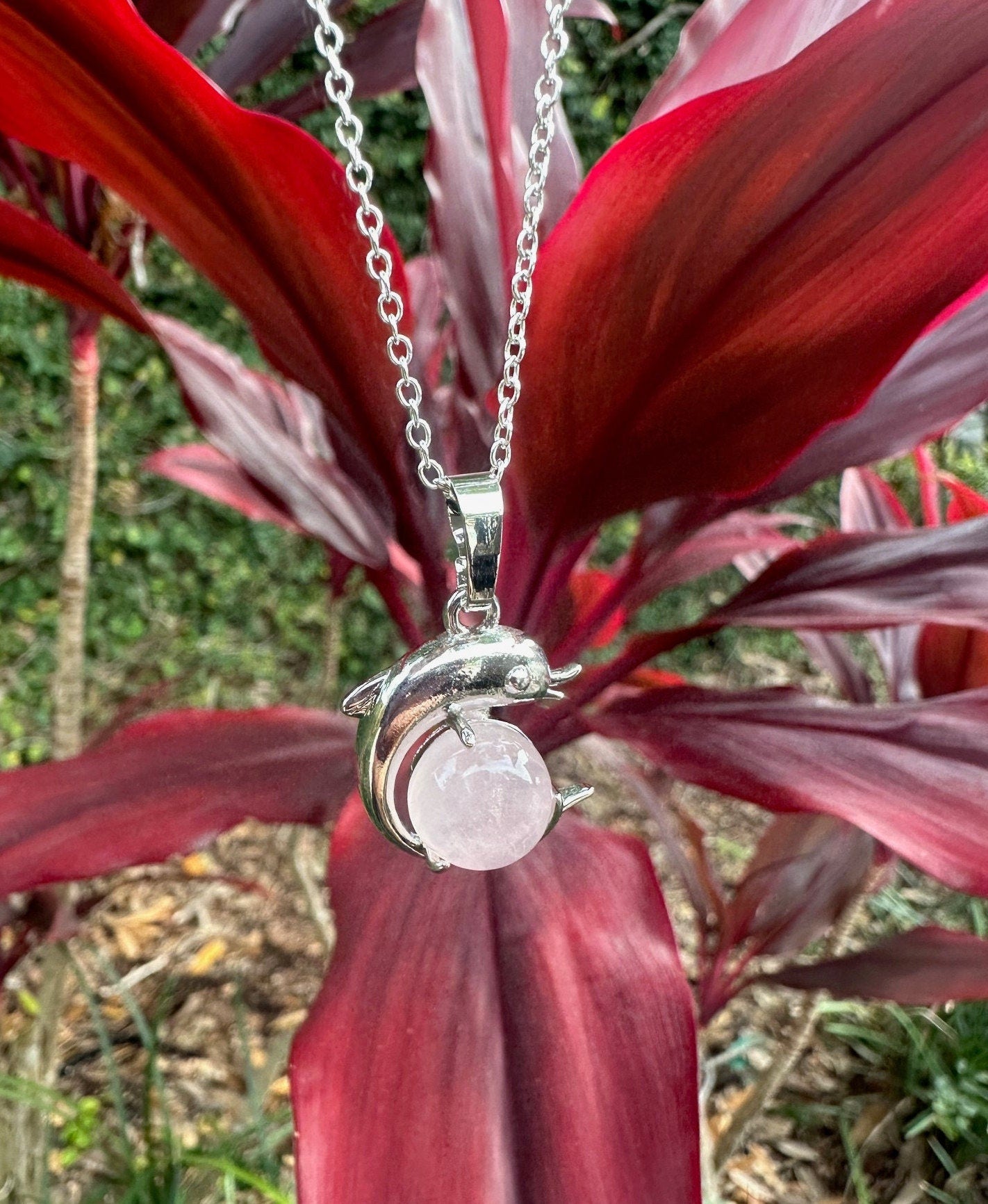 Rose Quartz Dolphin Pendant Necklace