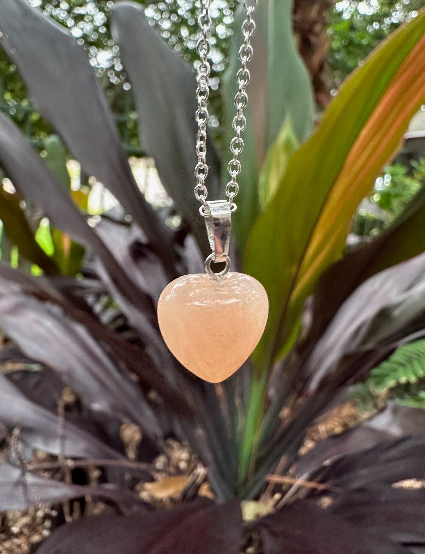 Dainty Peach Aventurine Heart Pendant Necklace