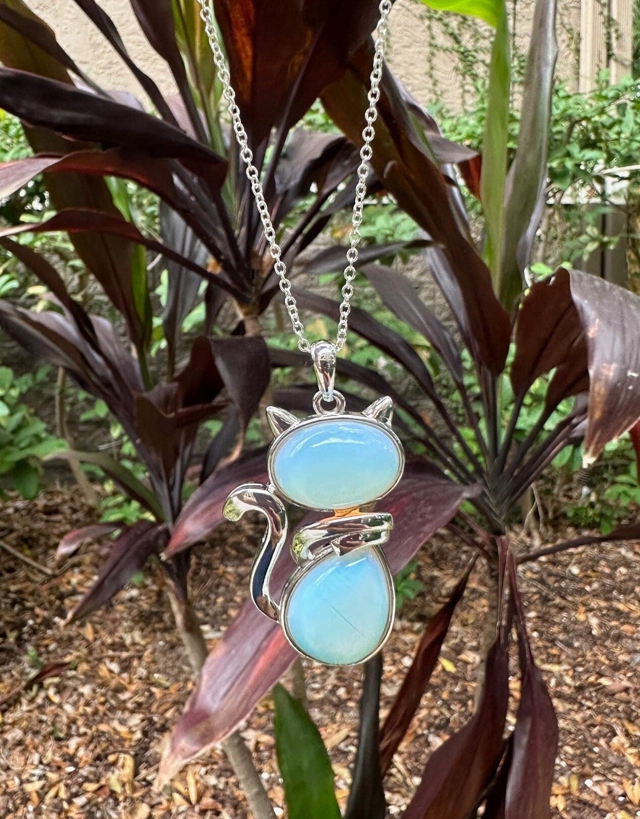 Large Opalite Cat Pendant Necklace