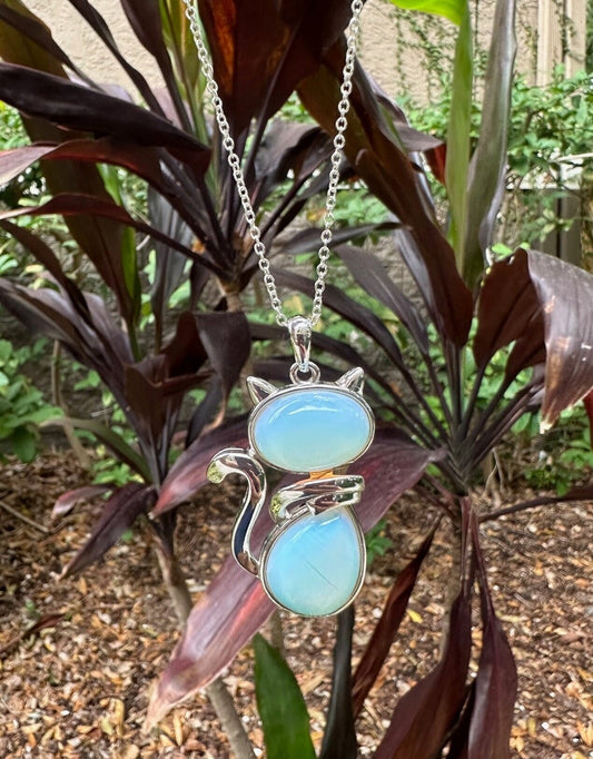 Large Opalite Cat Pendant Necklace