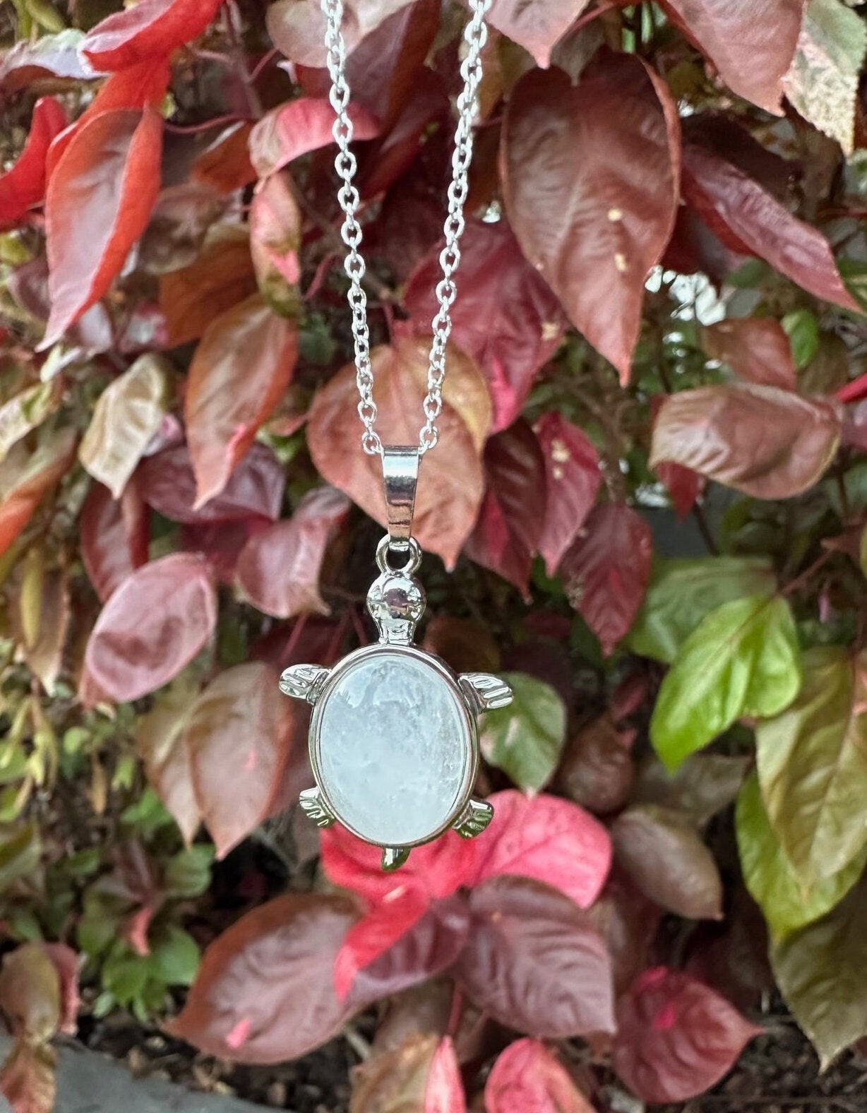 Clear Quartz Turtle Pendant Necklace