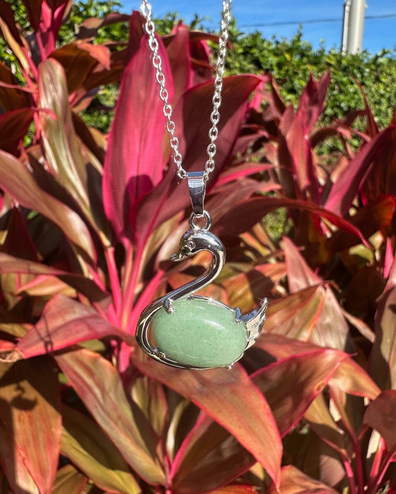 Green Aventurine Swan Pendant Necklace