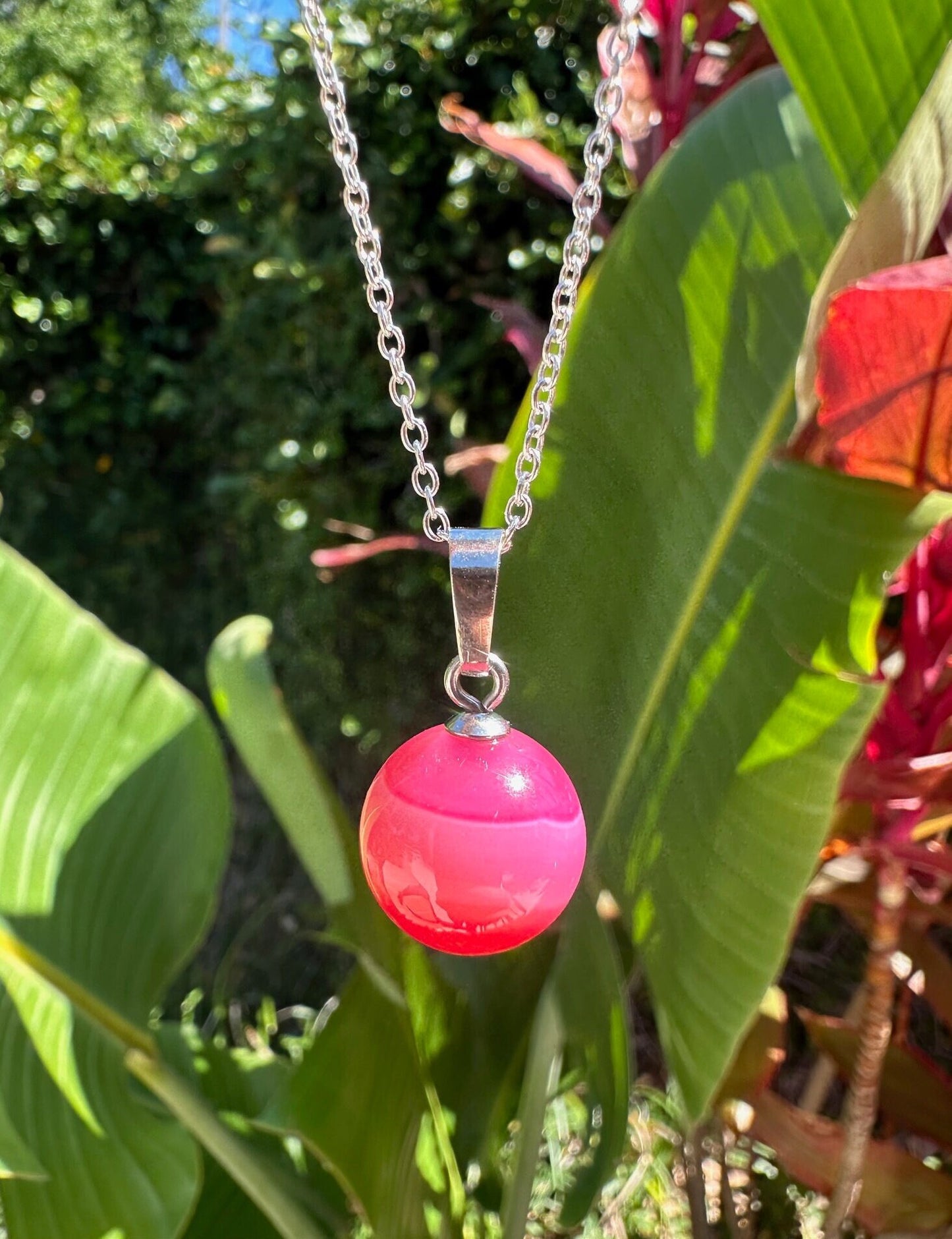 Stripped Pink Agate Ball Necklace