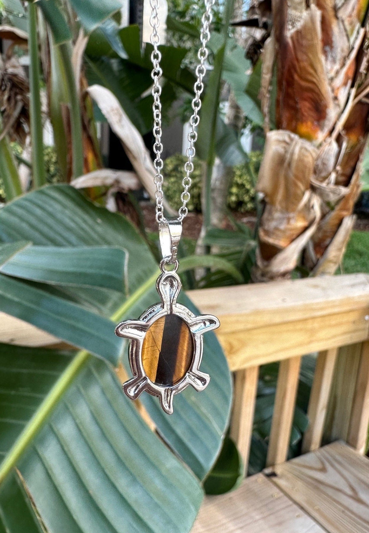 Tiger Eye Turtle Pendant Necklace