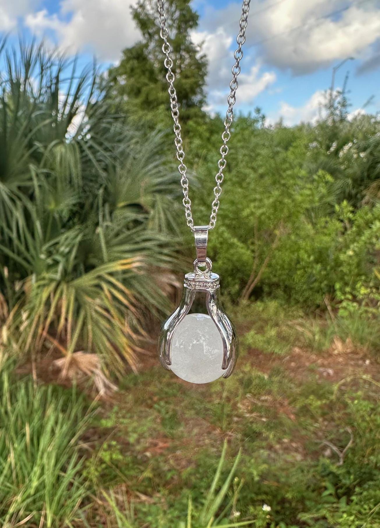 Clear Quartz Hands Necklace