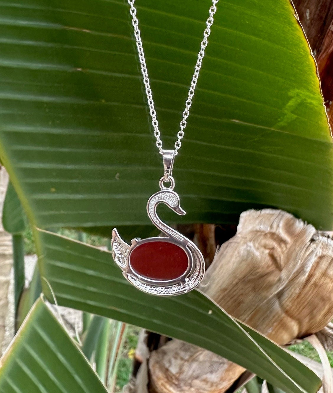 Red Agate Swan Pendant Necklace