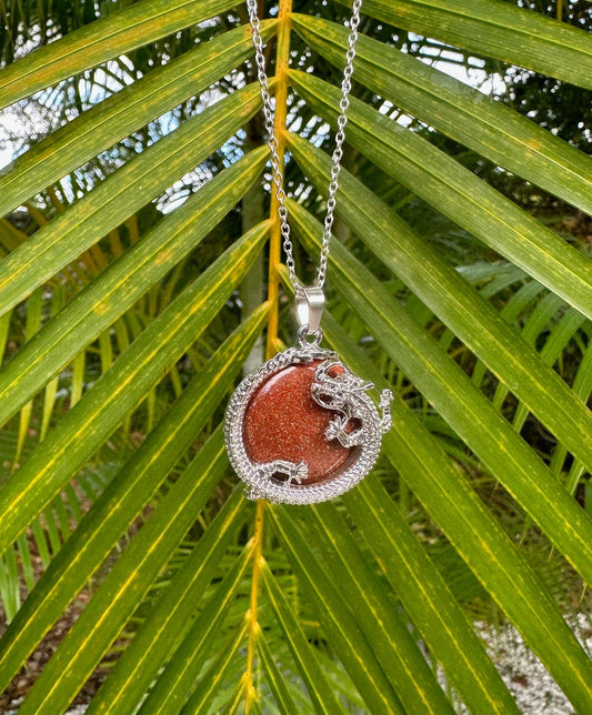 Goldstone Dragon Flat Pendant Necklace