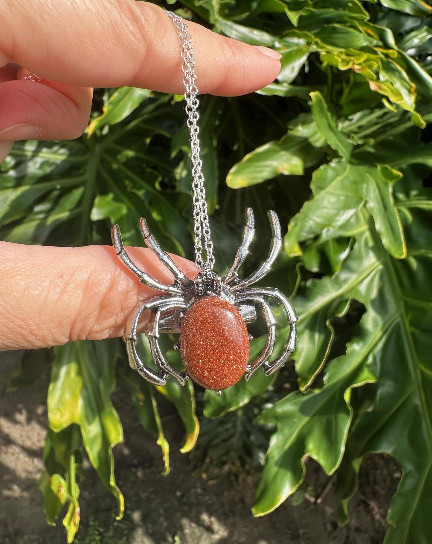 Goldstone Spider Brooch Necklace