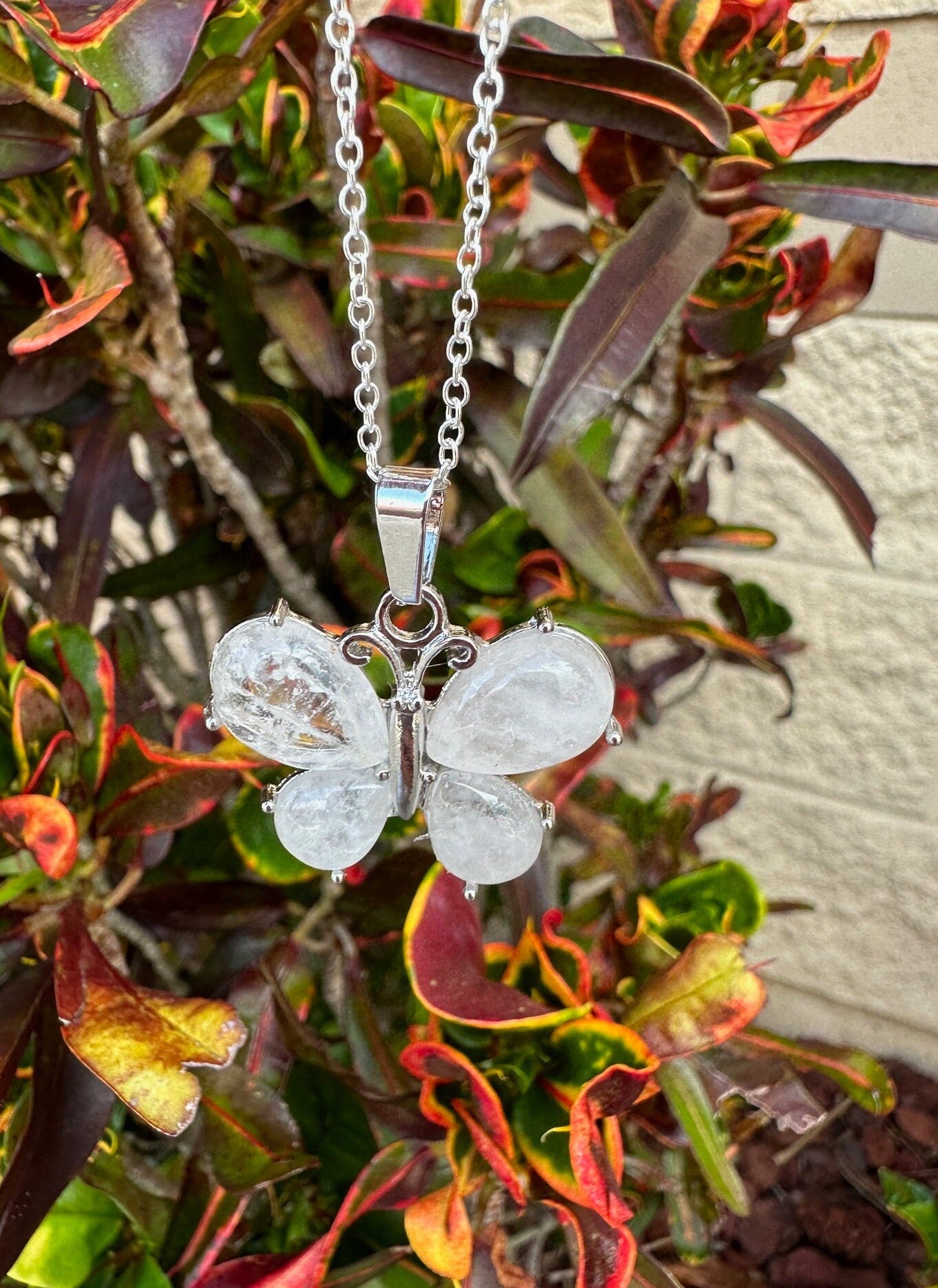 Clear Quartz Butterfly Pendant Necklace