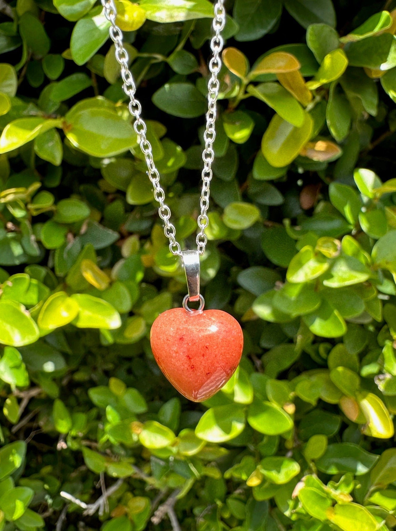 Orange Aventurine Heart Pendant Necklace
