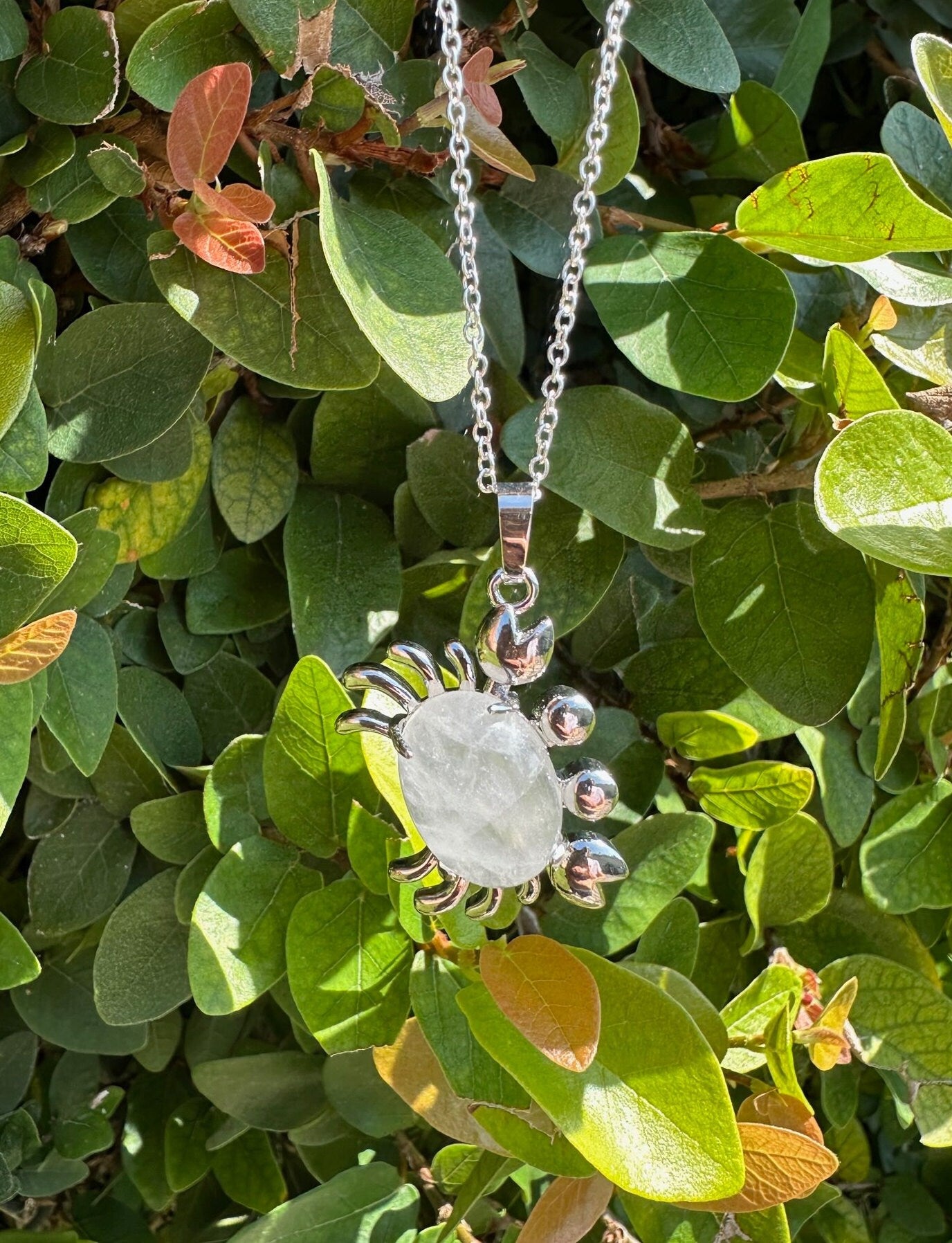 Clear Quartz Crab Pendant Necklace