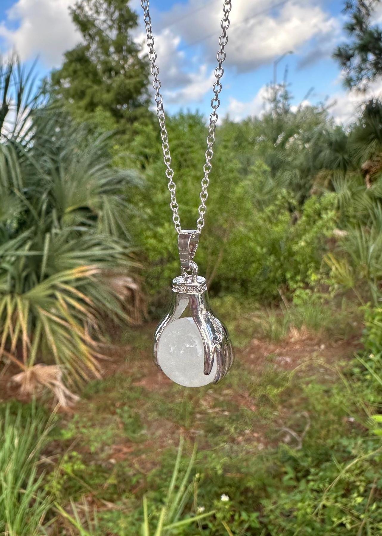 Clear Quartz Hands Necklace