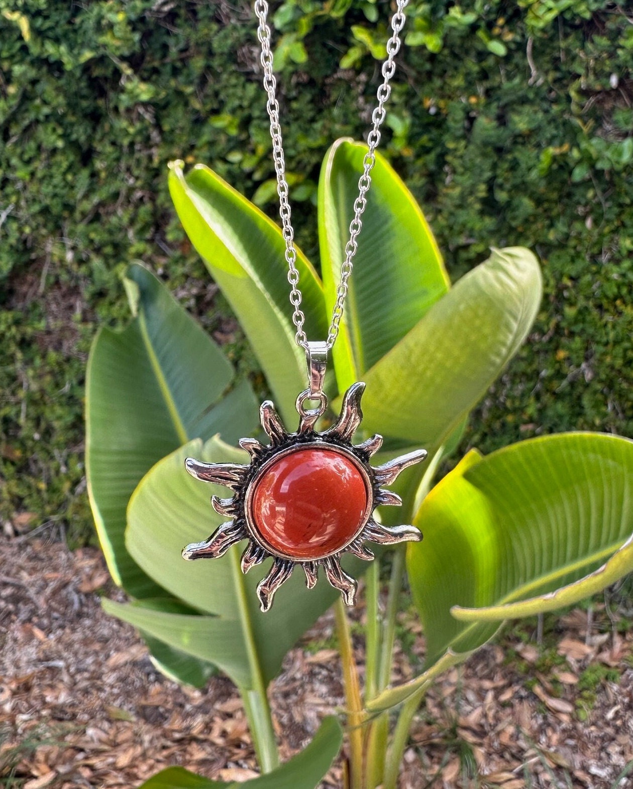 Red Jasper Sun Pendant Necklace