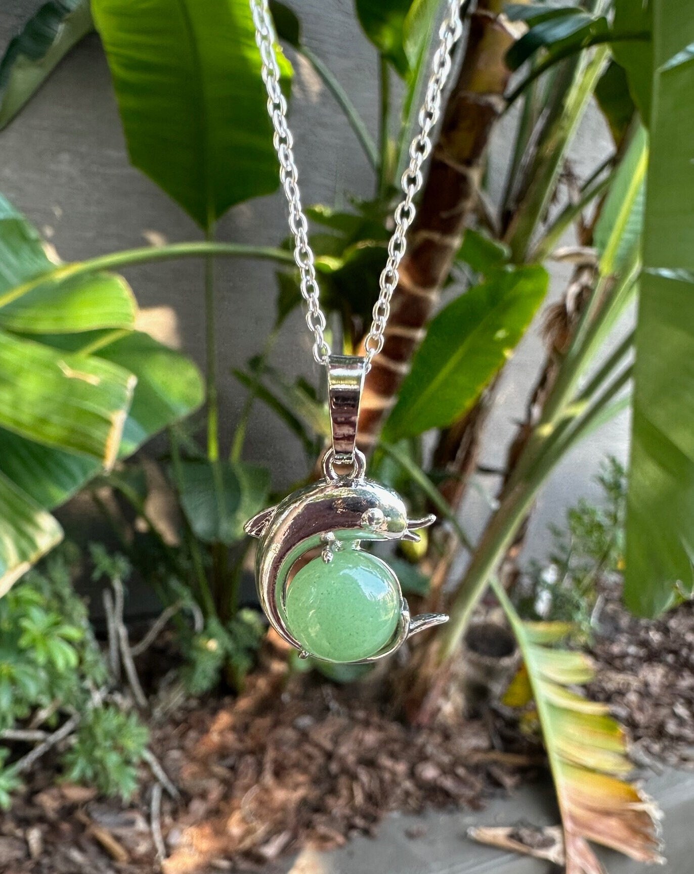 Green Aventurine Dolphin Pendant Necklace