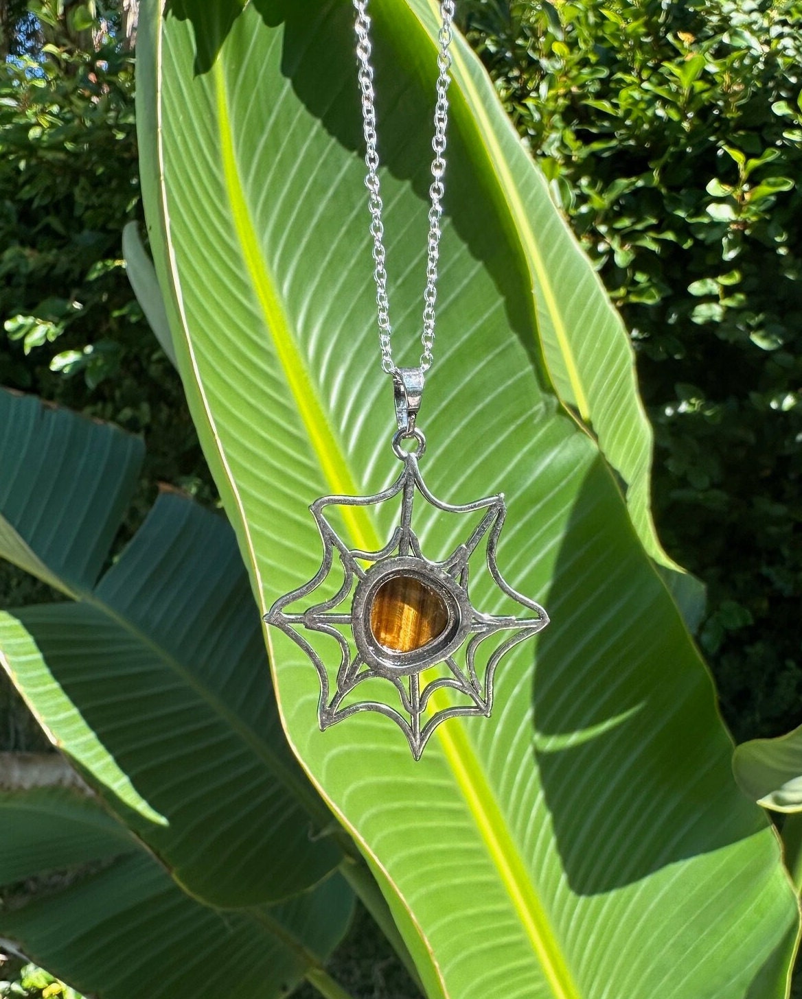 Tiger Eye Spider Web Pendant Necklace