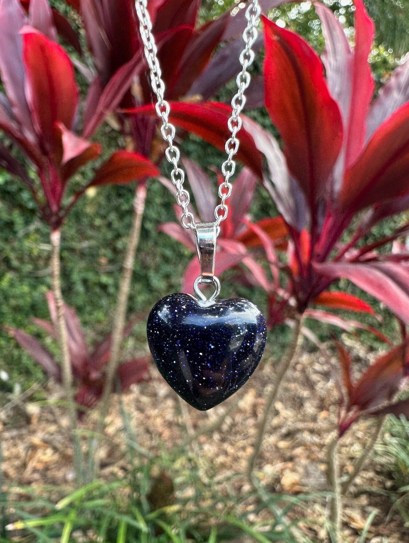 Blue Goldstone Heart Pendant Necklace