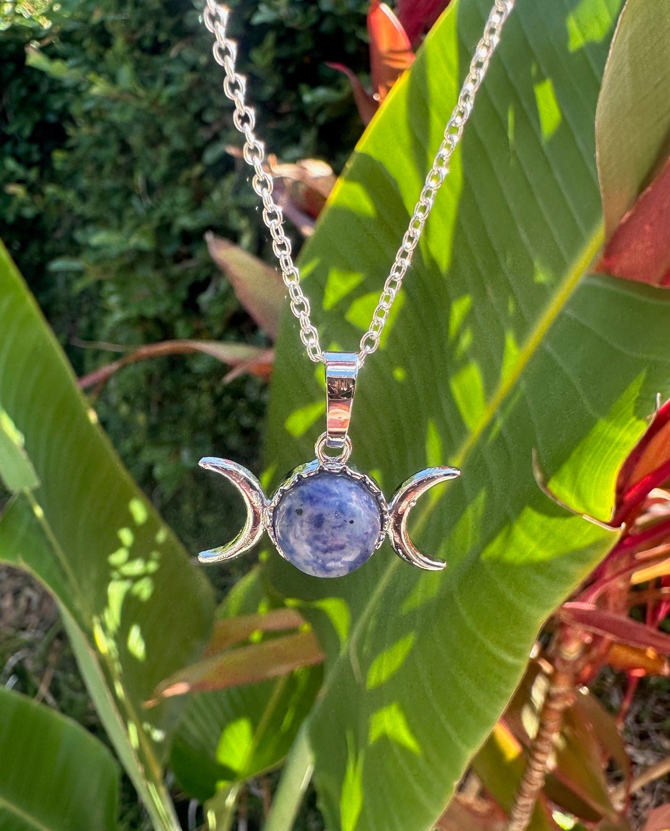 Blue Spot Jasper Celestial 2 Moon Pendant Necklace