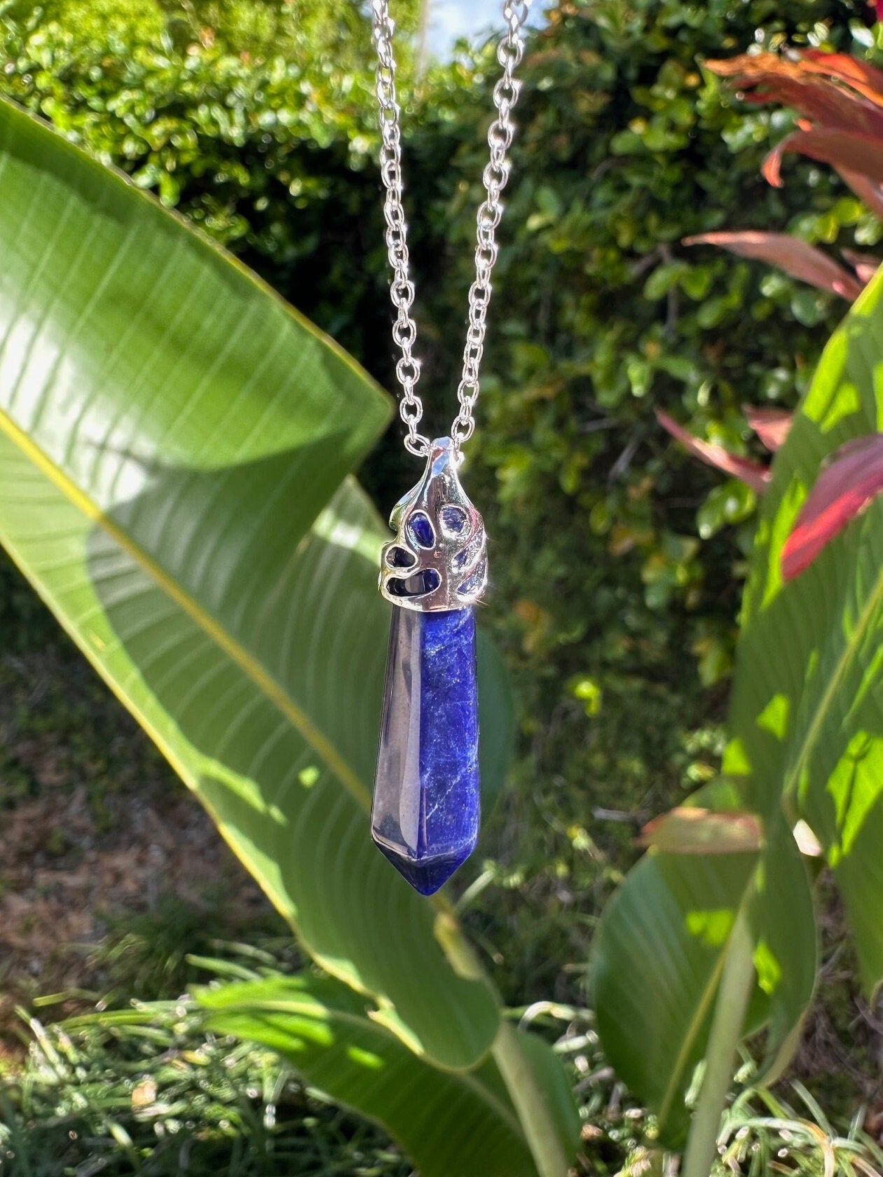 Sodalite Thin Hexagon Pendant Necklace