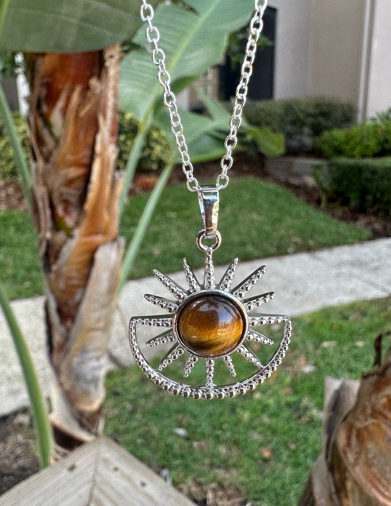 Tiger Eye Sun Moon Pendant Necklace