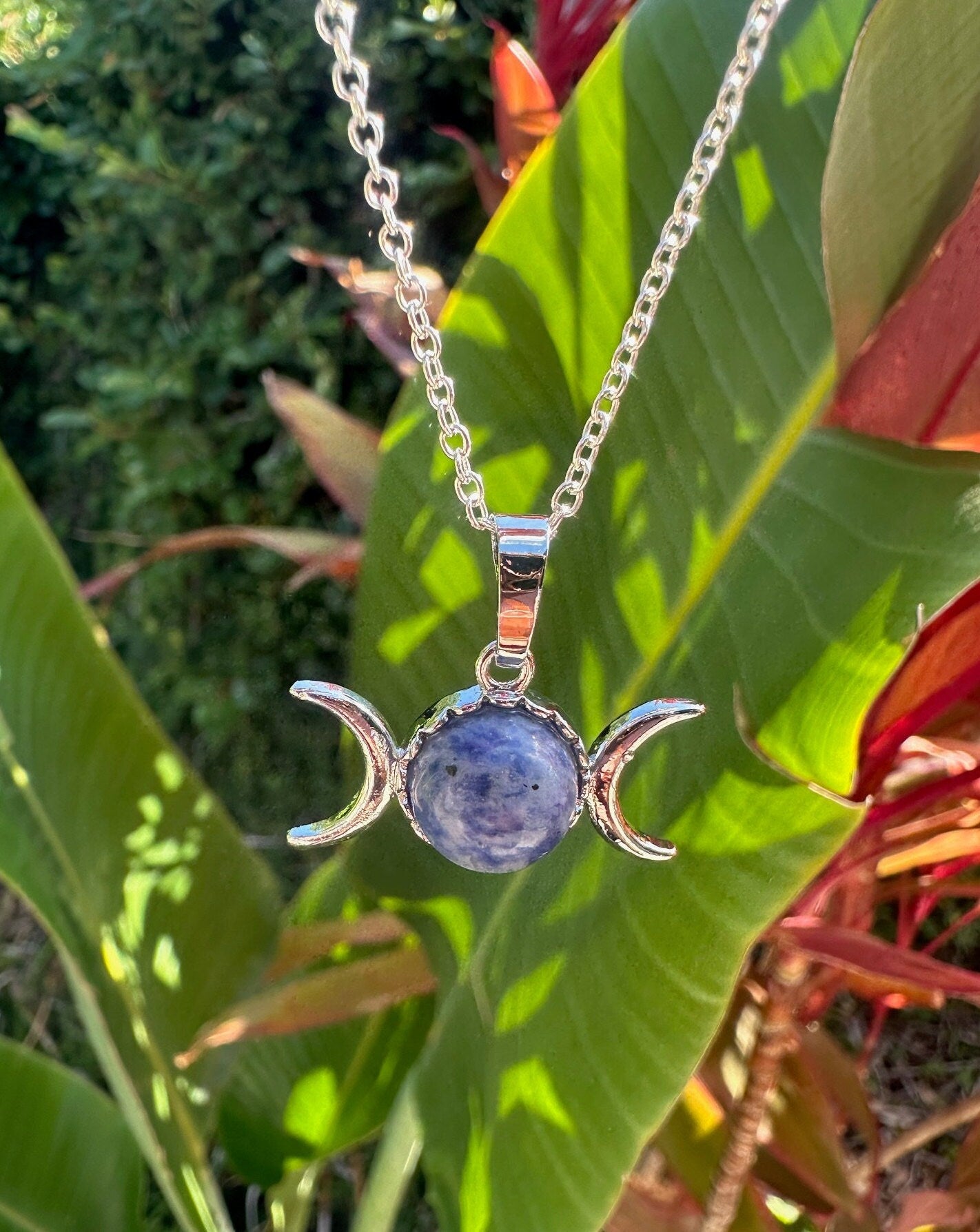 Blue Spot Jasper Celestial 2 Moon Pendant Necklace