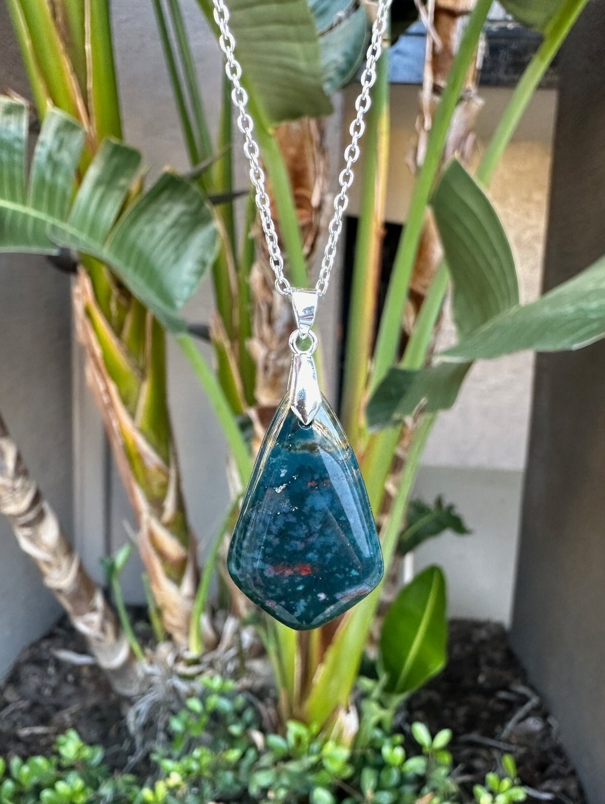 Indian Bloodstone Shield Pendant Necklace