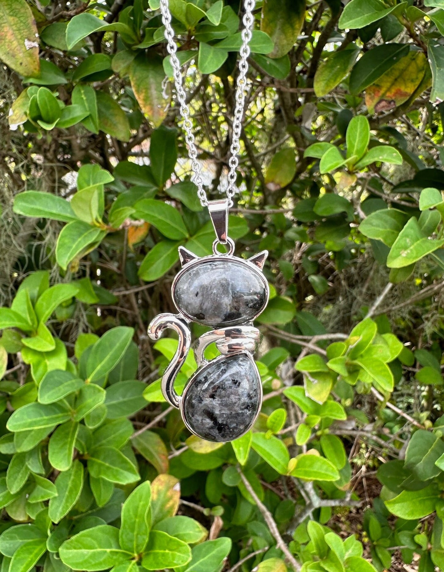 Large Black Labradorite Cat Necklace