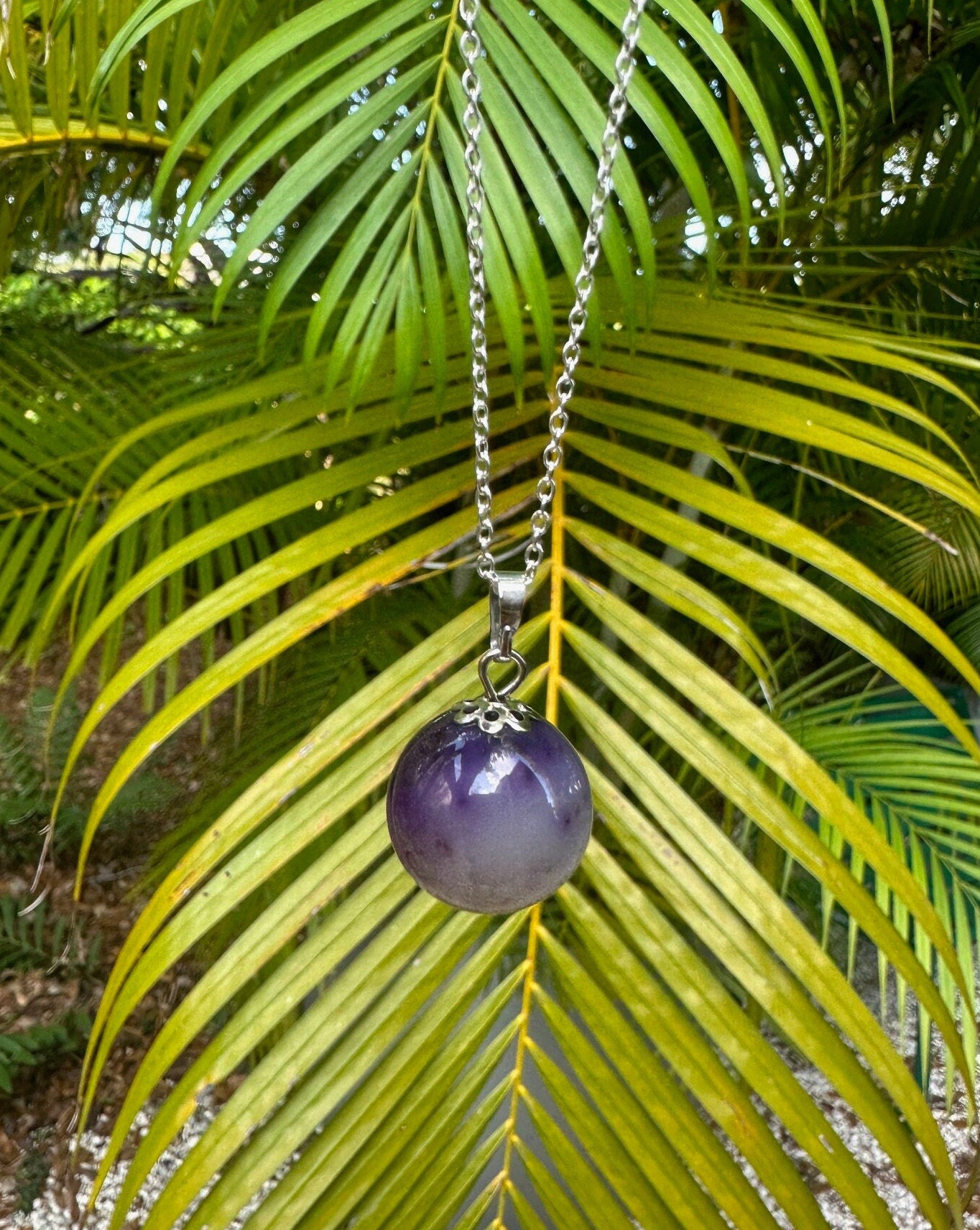 Purple Agate Ball Pendant Necklace