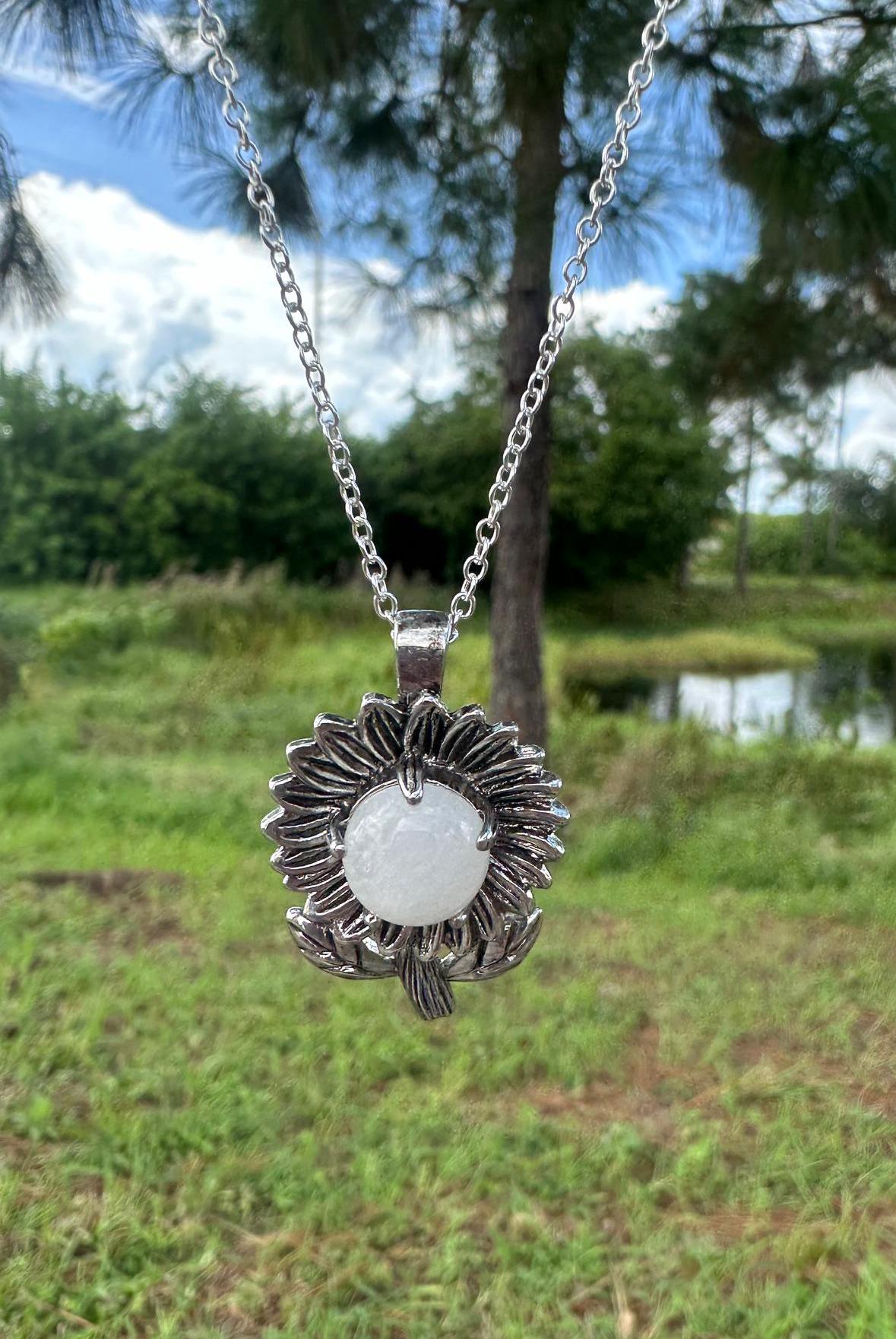 Clear Quartz Sunflower Pendant Necklace