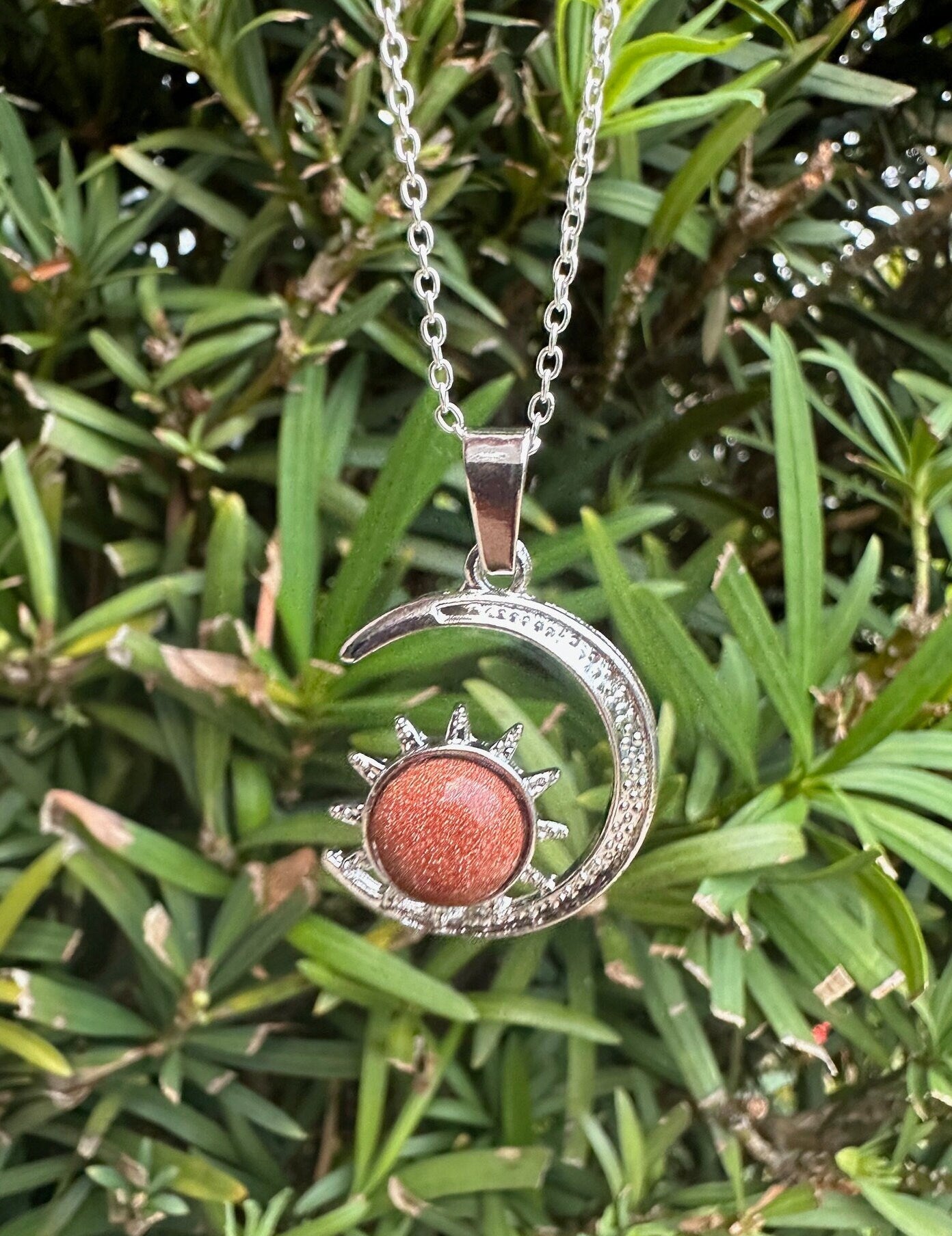 Goldstone Crescent Sun Necklace