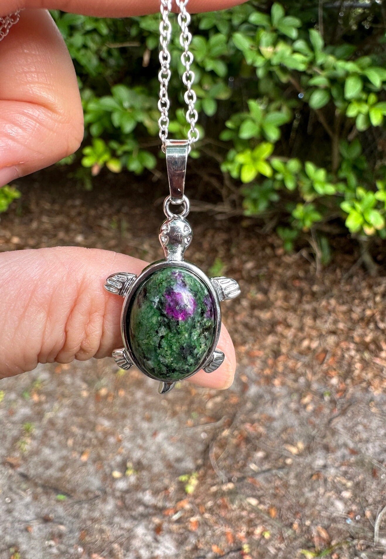 Ruby Zoisite Turtle Pendant Necklace