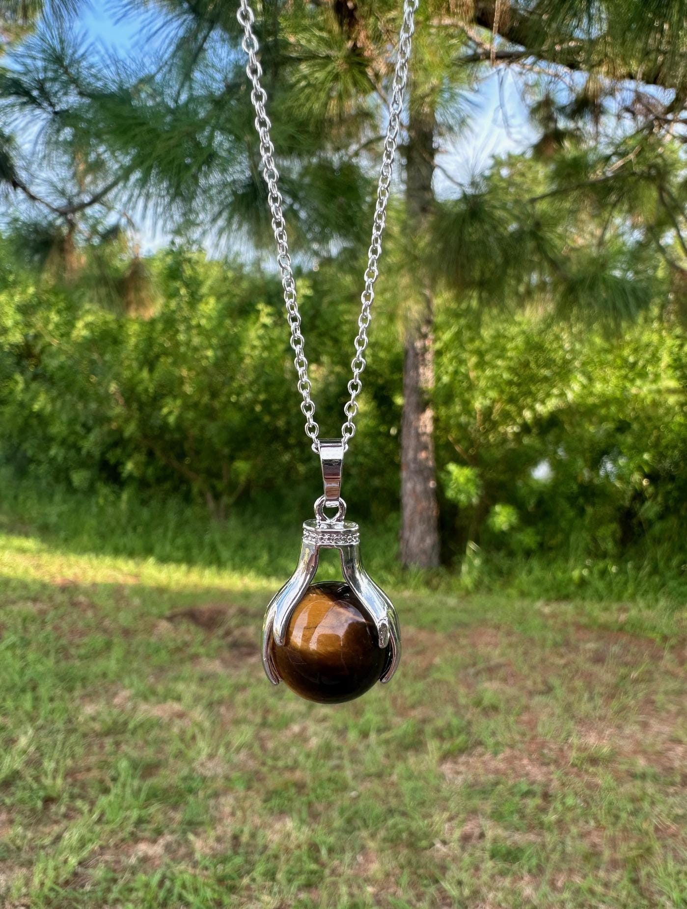 Tiger Eye Hands Pendant Necklace