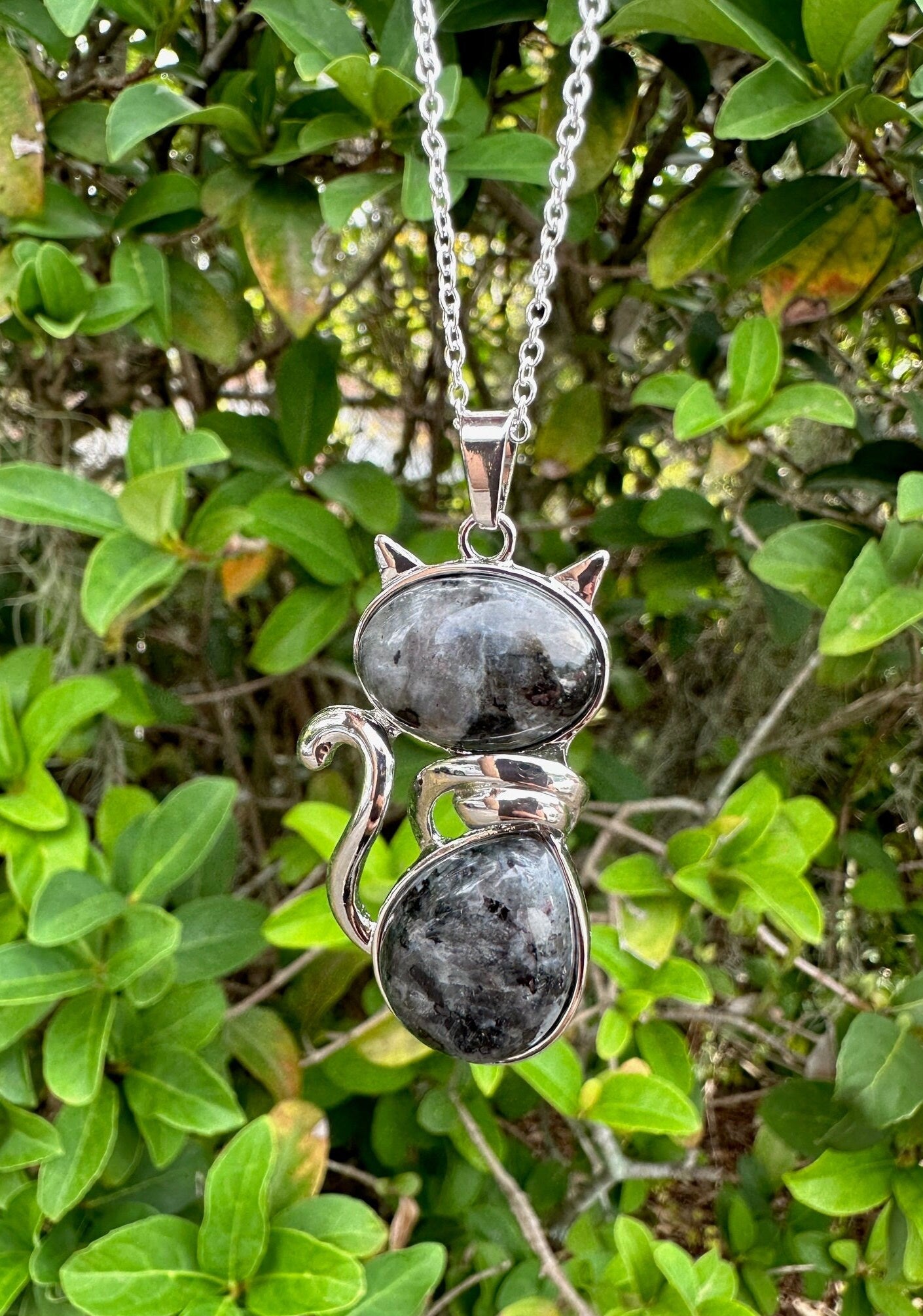 Large Black Labradorite Cat Necklace