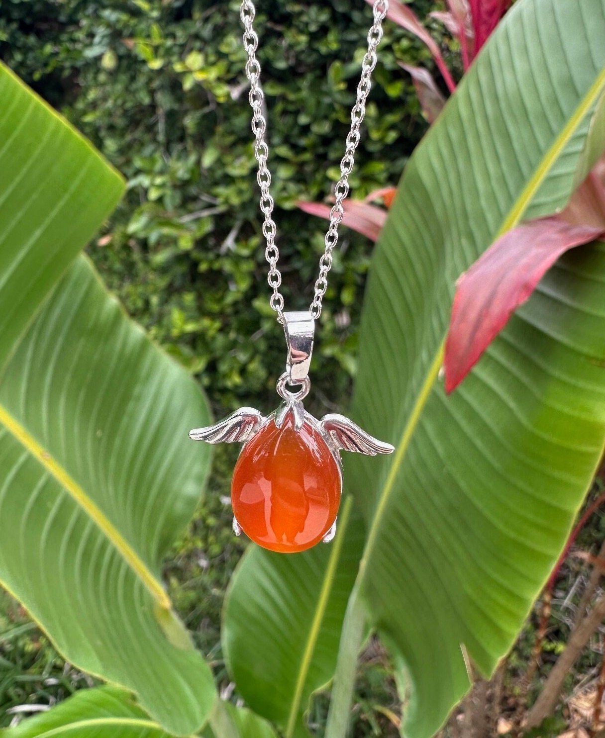 Carnelian Angelic Egg Pendant Necklace