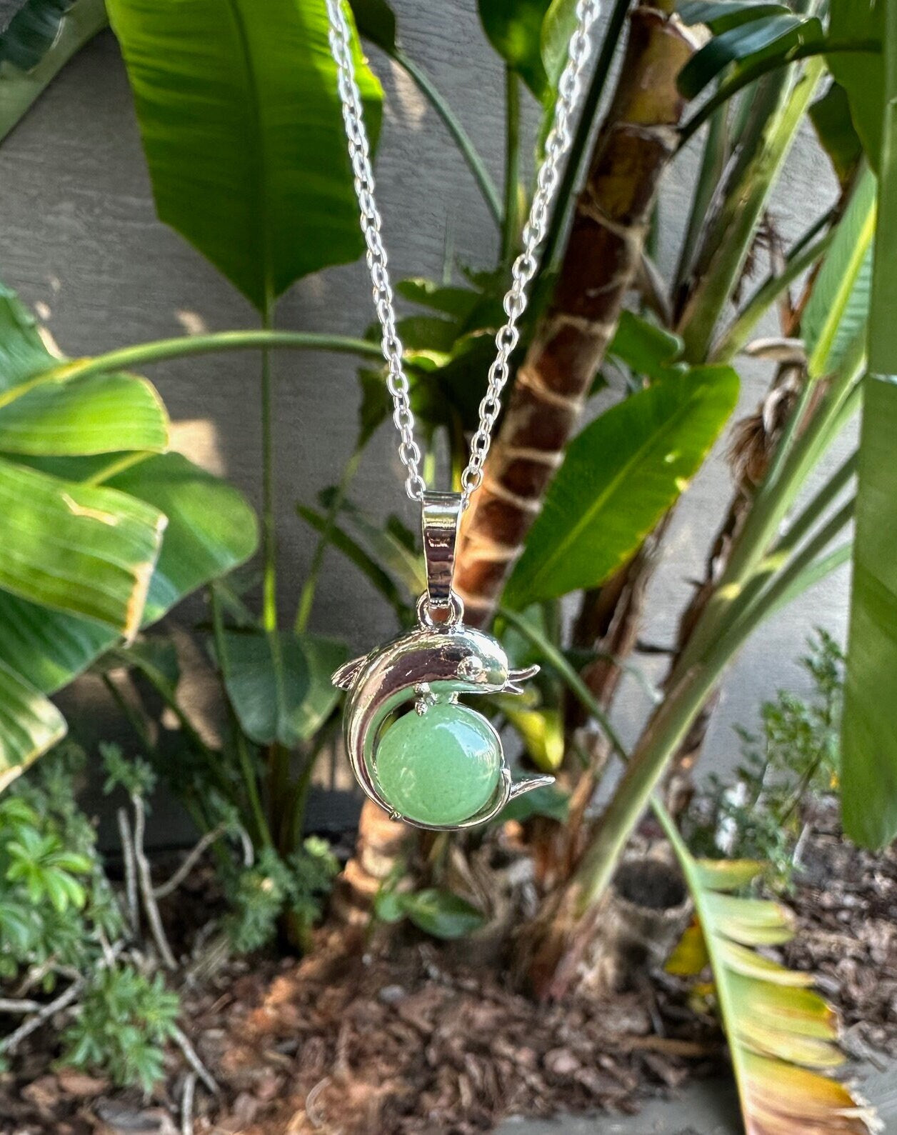 Green Aventurine Dolphin Pendant Necklace