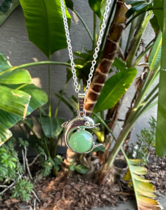 Green Aventurine Dolphin Pendant Necklace