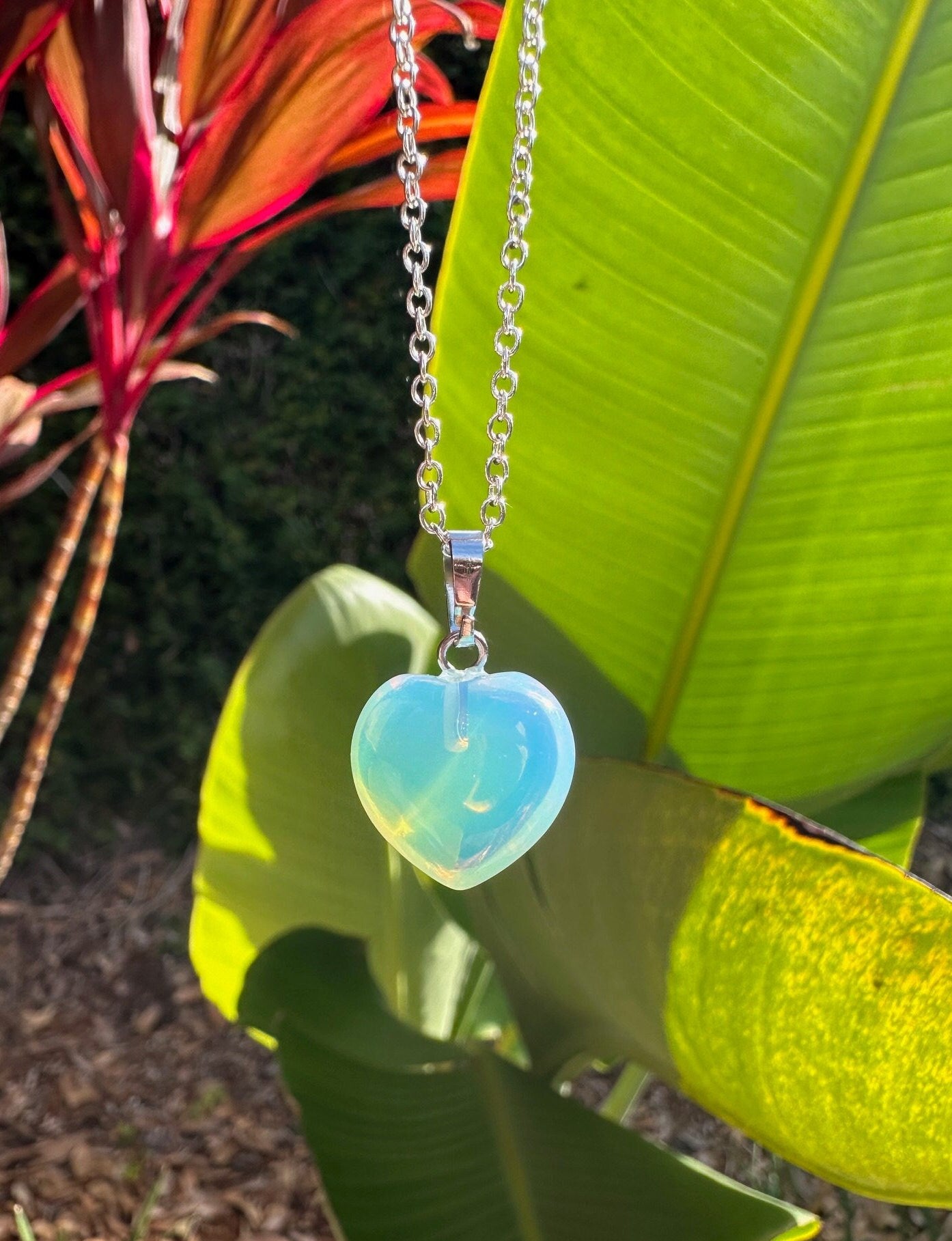 Dainty Opalite Heart Pendant Necklace