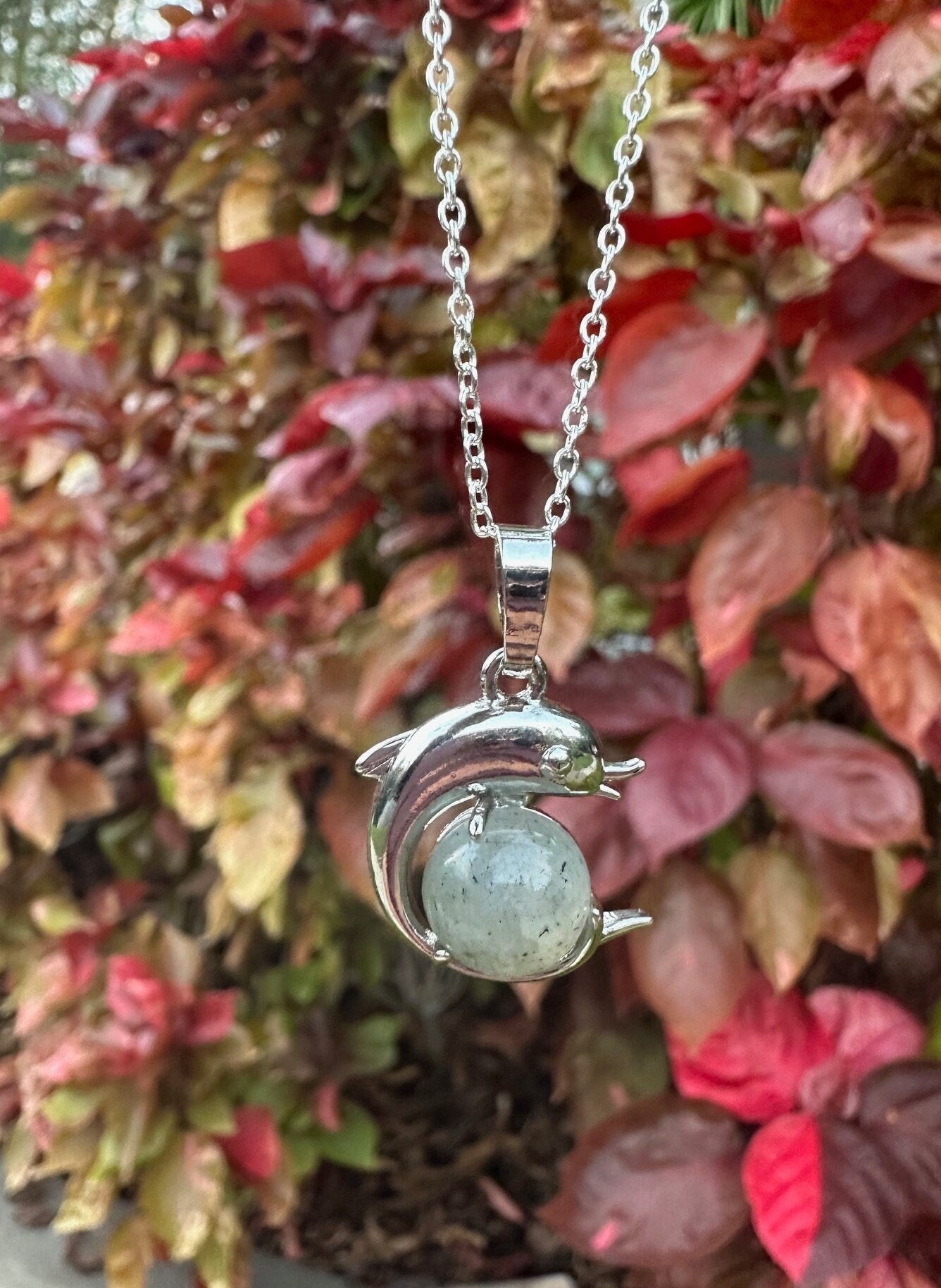 Dainty Labradorite Dolphin Pendant Necklace