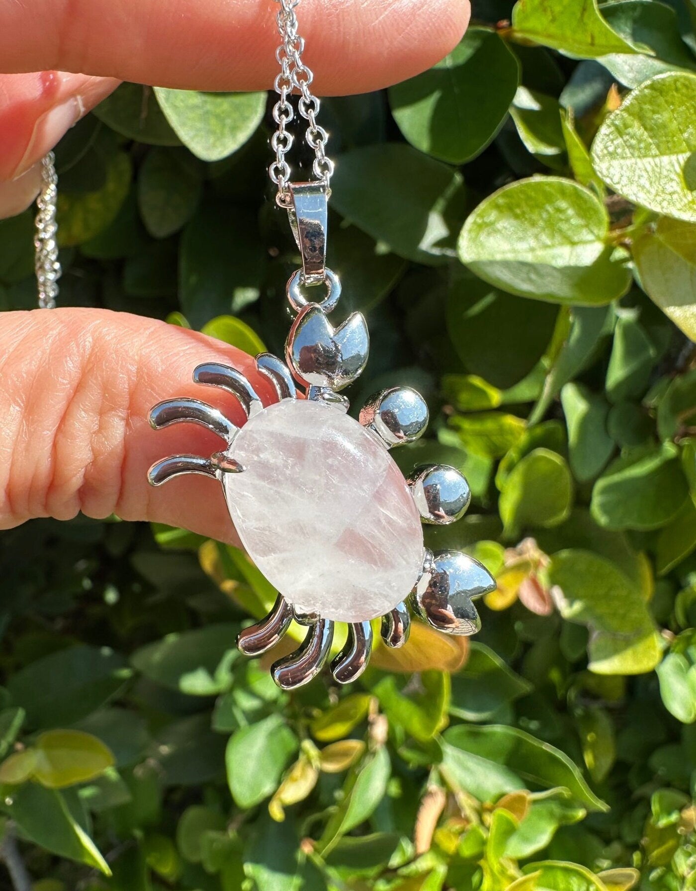 Clear Quartz Crab Pendant Necklace