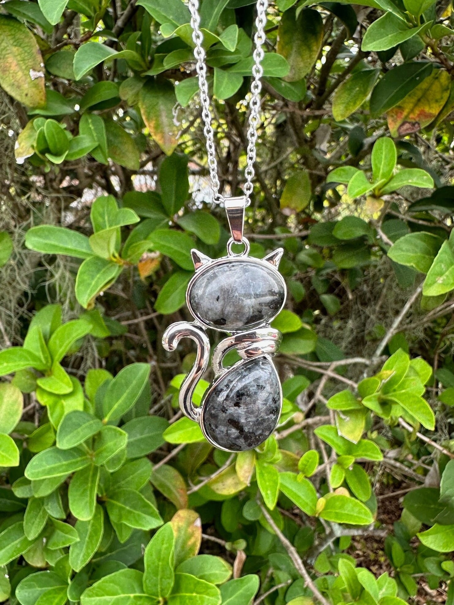 Large Black Labradorite Cat Necklace