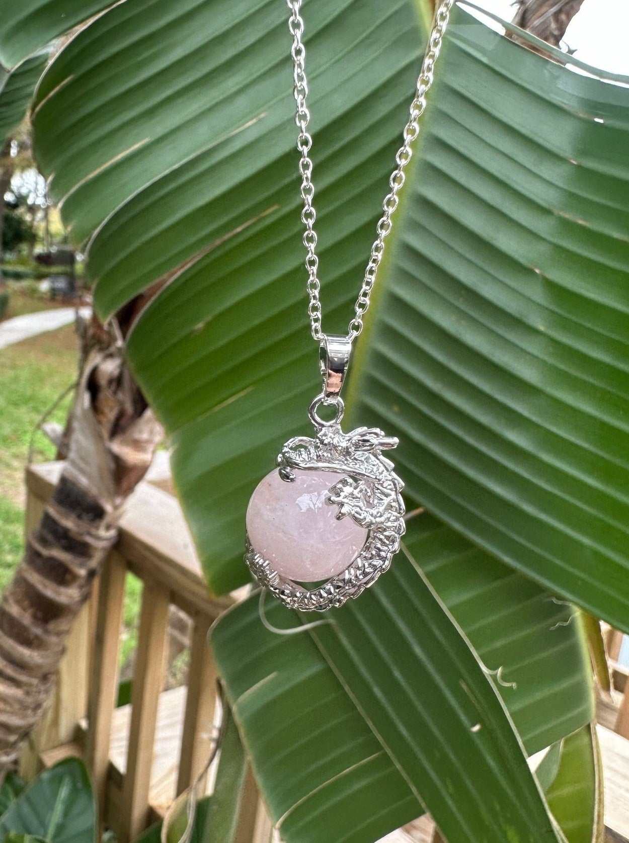 Rose Quartz Dragon Ball Pendant Necklace