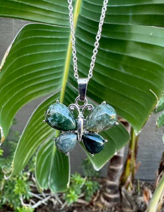 Indian Agate Butterfly Pendant Necklace